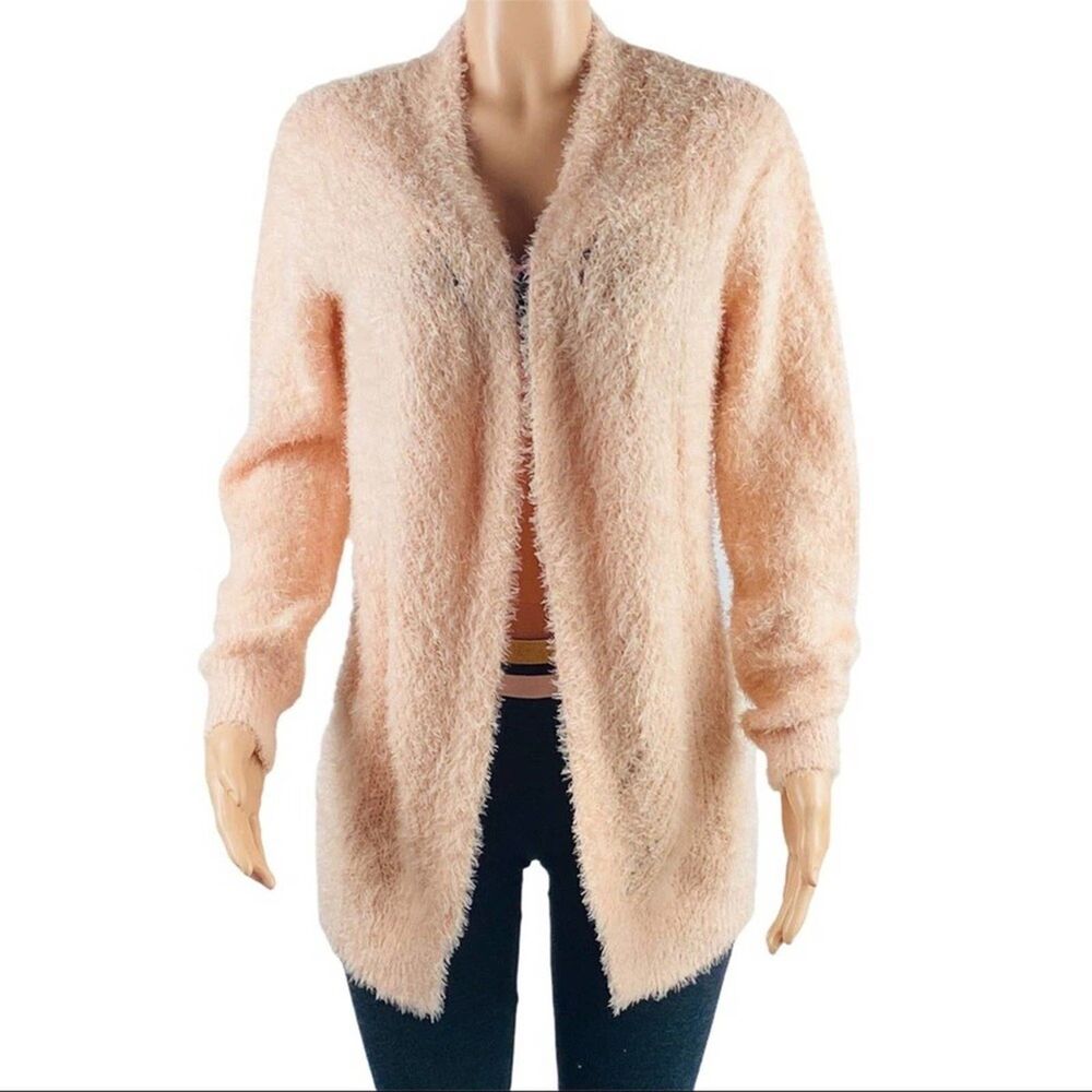 RXB Cardigan Open Front Fuzzy Eyelash Peachy Soft Long Sleeve Peachy Size XS New